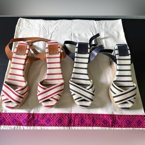 Tory Burch Karissa Striped Espadrille Wedge Sandals Red & Blue 9